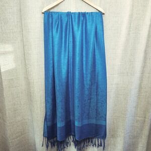 Women's Scarf Blue Paisley Print W/Fringe Large 28" x 54" Wrap Shawl‎